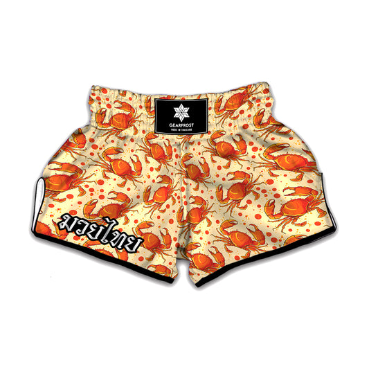 Orange Crab Pattern Print Muay Thai Boxing Shorts