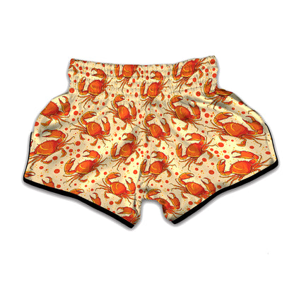 Orange Crab Pattern Print Muay Thai Boxing Shorts