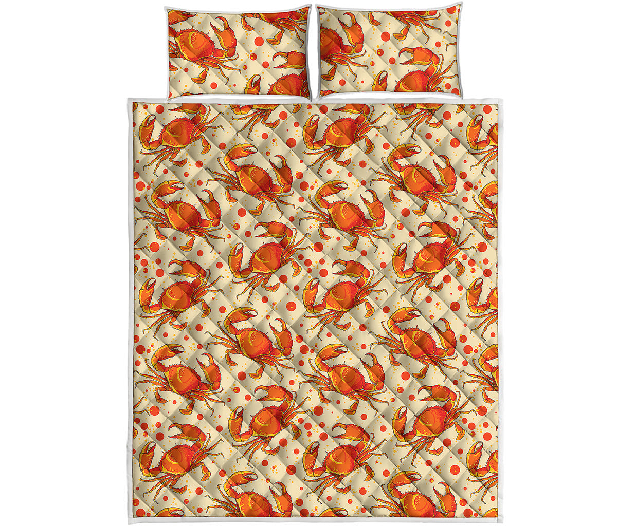 Orange Crab Pattern Print Quilt Bed Set