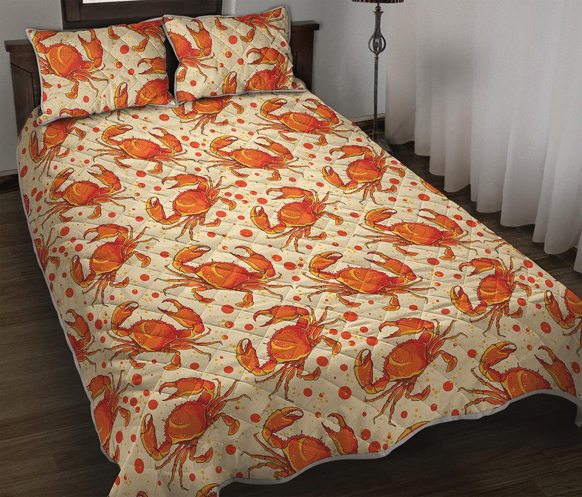 Orange Crab Pattern Print Quilt Bed Set