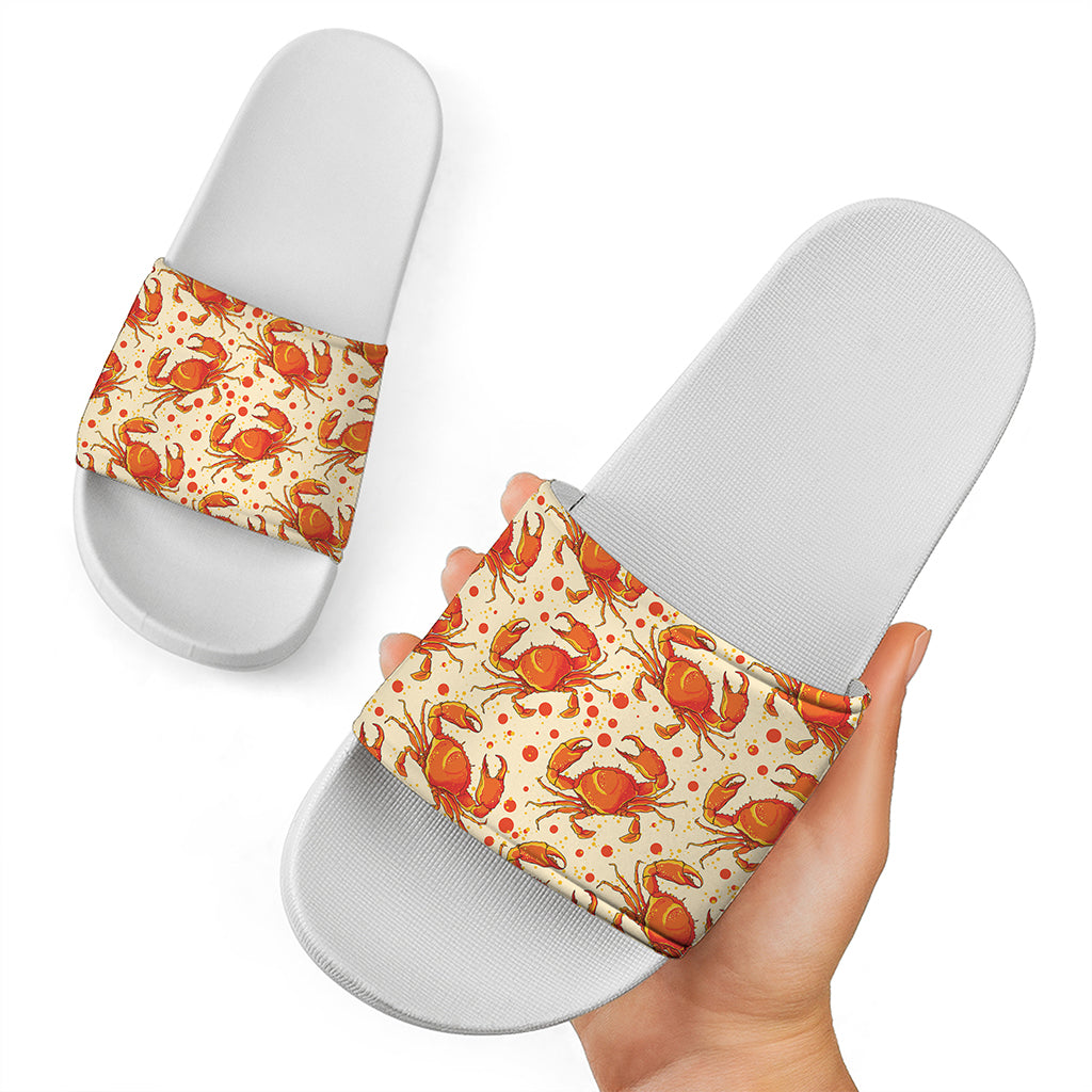 Orange Crab Pattern Print White Slide Sandals