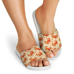 Orange Crab Pattern Print White Slide Sandals