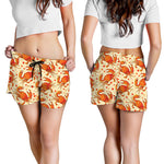 Orange Crab Pattern Print Women's Shorts