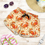 Orange Crab Pattern Print Women's Shorts