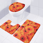 Orange Daisy Flower Print 3 Piece Bath Mat Set
