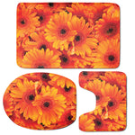 Orange Daisy Flower Print 3 Piece Bath Mat Set
