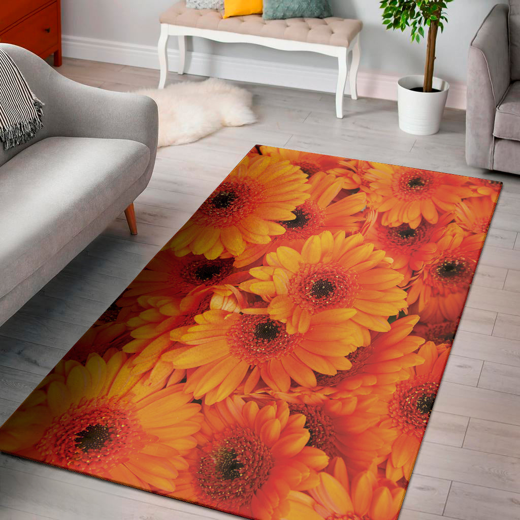 Orange Daisy Flower Print Area Rug
