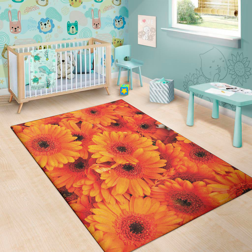 Orange Daisy Flower Print Area Rug