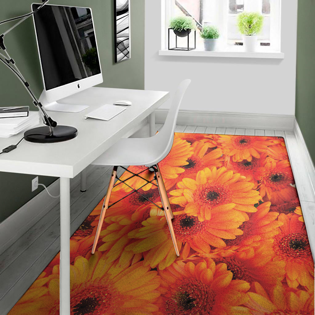 Orange Daisy Flower Print Area Rug