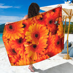 Orange Daisy Flower Print Beach Sarong Wrap
