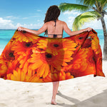 Orange Daisy Flower Print Beach Sarong Wrap