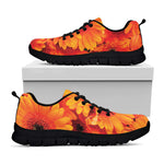 Orange Daisy Flower Print Black Sneakers