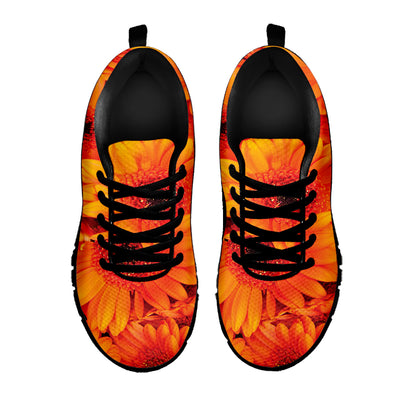 Orange Daisy Flower Print Black Sneakers