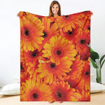 Orange Daisy Flower Print Blanket