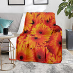 Orange Daisy Flower Print Blanket