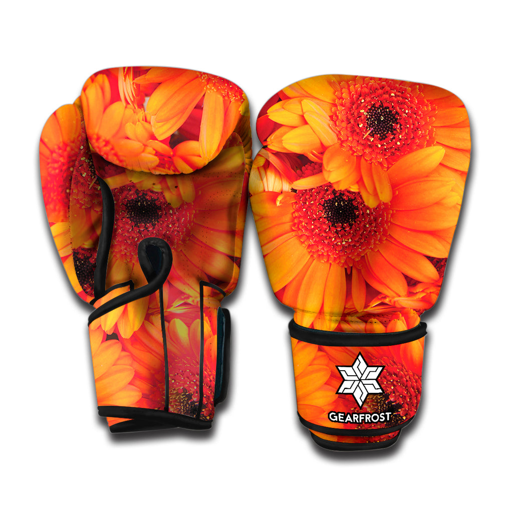 Orange Daisy Flower Print Boxing Gloves