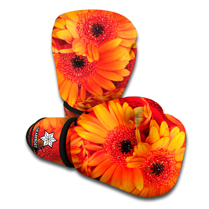 Orange Daisy Flower Print Boxing Gloves
