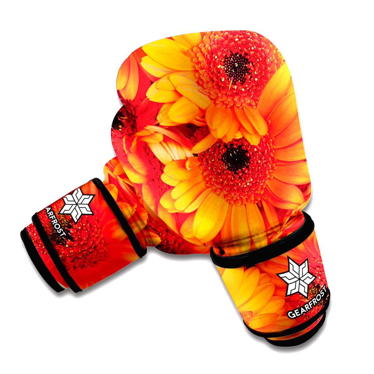 Orange Daisy Flower Print Boxing Gloves