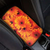 Orange Daisy Flower Print Car Center Console Cover