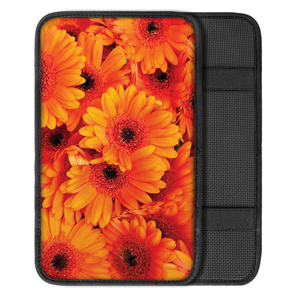 Orange Daisy Flower Print Car Center Console Cover