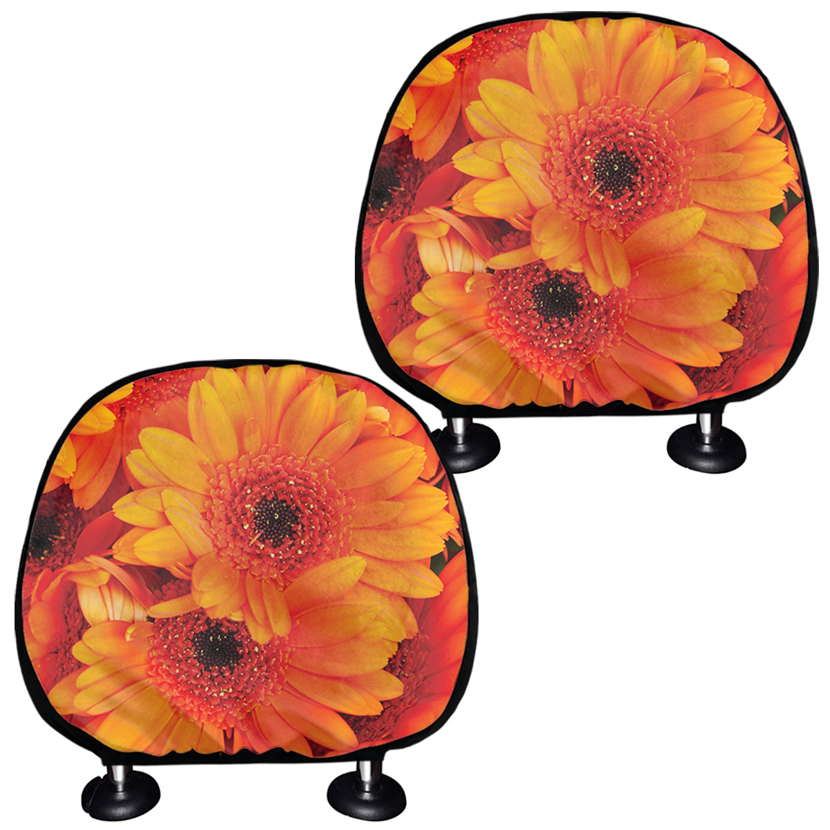 Orange Daisy Flower Print Car Headrest Covers