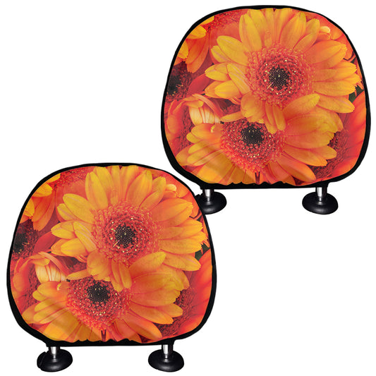 Orange Daisy Flower Print Car Headrest Covers