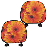 Orange Daisy Flower Print Car Headrest Covers