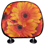 Orange Daisy Flower Print Car Headrest Covers