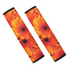 Orange Daisy Flower Print Car Seat Belt Covers