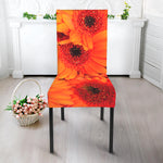 Orange Daisy Flower Print Dining Chair Slipcover