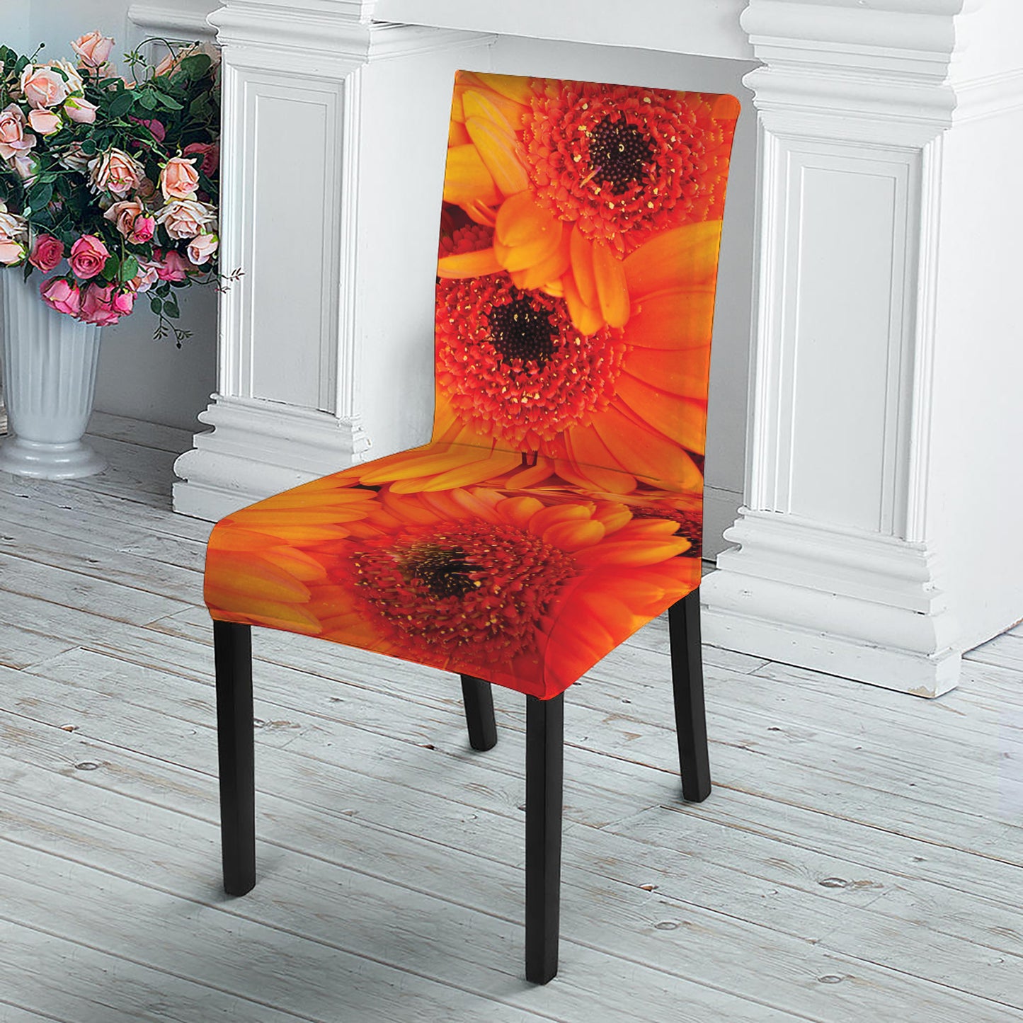 Orange Daisy Flower Print Dining Chair Slipcover