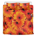 Orange Daisy Flower Print Duvet Cover Bedding Set