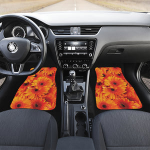 Orange Daisy Flower Print Front and Back Car Floor Mats