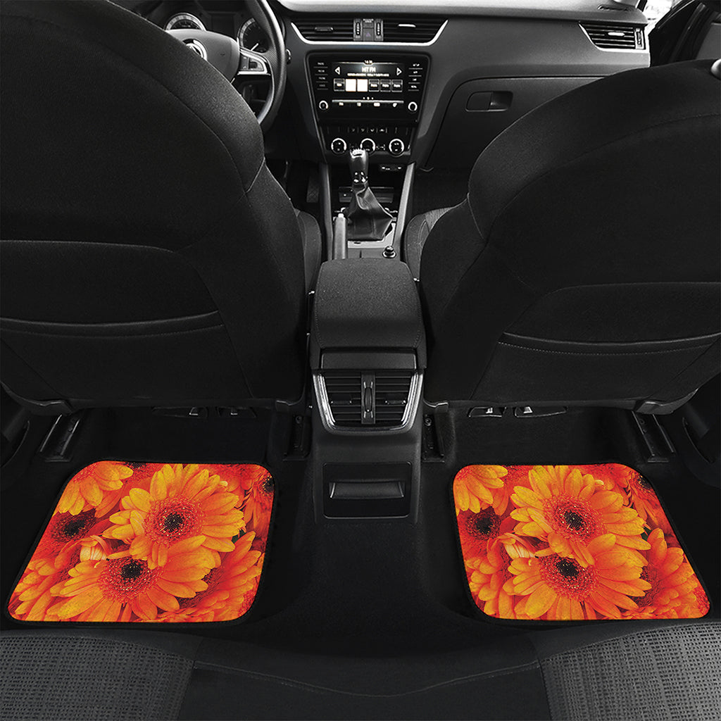 Orange Daisy Flower Print Front and Back Car Floor Mats