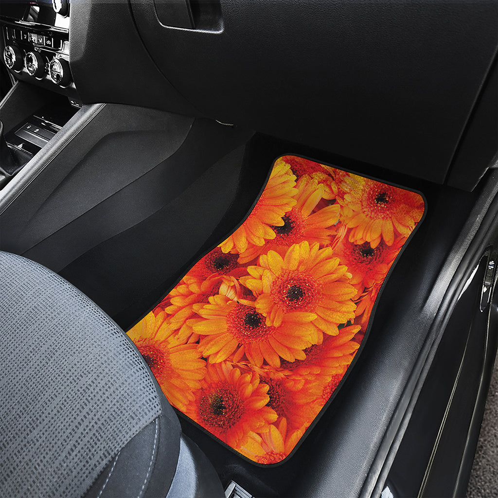 Orange Daisy Flower Print Front and Back Car Floor Mats