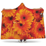 Orange Daisy Flower Print Hooded Blanket