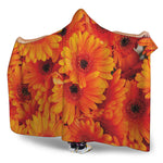 Orange Daisy Flower Print Hooded Blanket