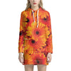 Orange Daisy Flower Print Hoodie Dress
