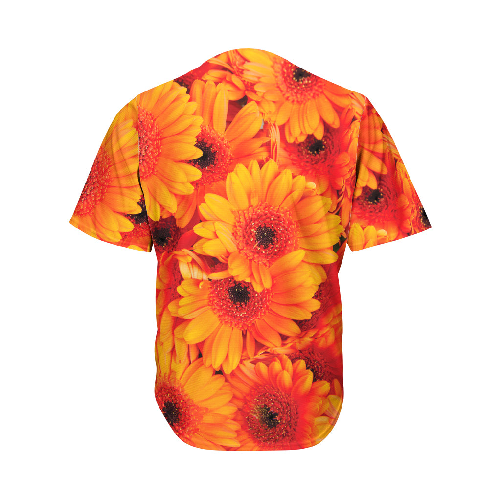 Orange Daisy Flower Print Men's Baseball Jersey