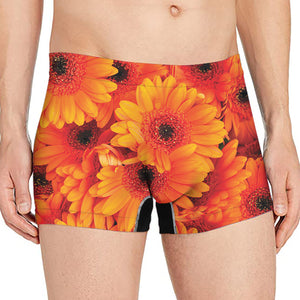 Orange Daisy Flower Print Men's Boxer Briefs