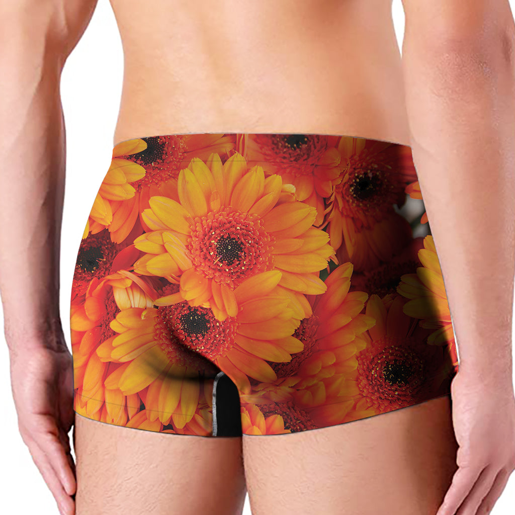 Orange Daisy Flower Print Men's Boxer Briefs