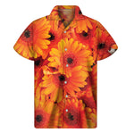 Orange Daisy Flower Print Men's Short Sleeve Shirt