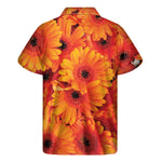 Orange Daisy Flower Print Men's Short Sleeve Shirt