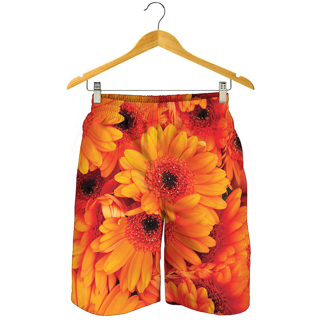Orange Daisy Flower Print Men's Shorts