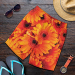 Orange Daisy Flower Print Men's Shorts