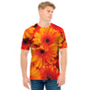 Orange Daisy Flower Print Men's T-Shirt