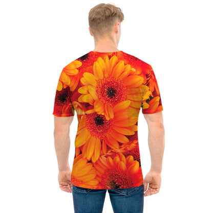 Orange Daisy Flower Print Men's T-Shirt