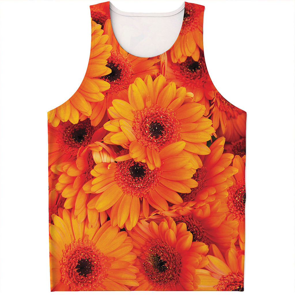 Orange Daisy Flower Print Men's Tank Top