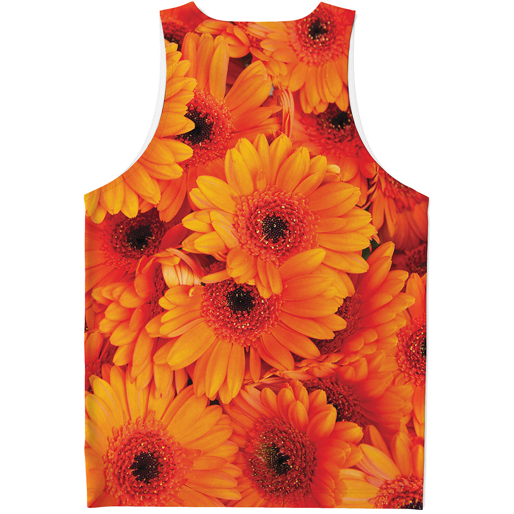 Orange Daisy Flower Print Men's Tank Top