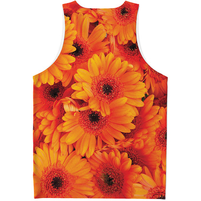 Orange Daisy Flower Print Men's Tank Top